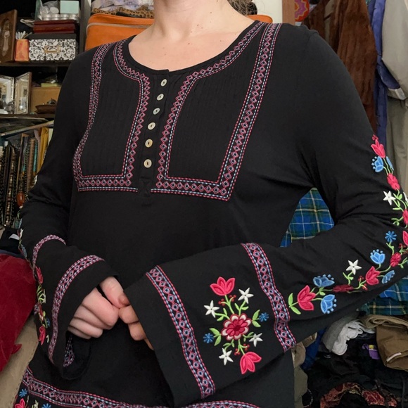 Alp-N-Rock Floral Embroidered Tunic Top Boho Ski Retro Size 5 / S - Picture 8 of 16